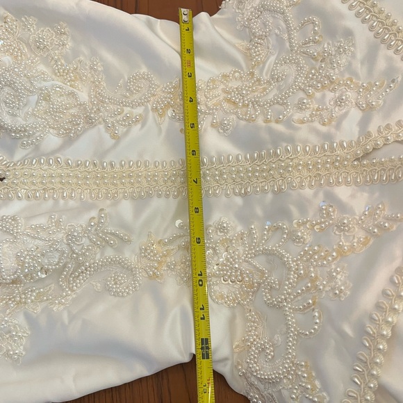 Vintage 1980s Pearl Beaded Wedding Gown | Basque Waist | Cathedral Train - Picture 11 of 16